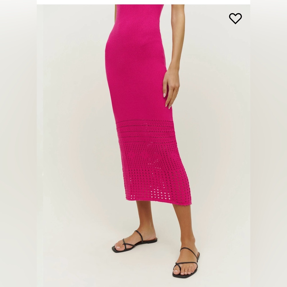 Reformation Arya Open Knit Sweater Dress in Fuchsia - Picture 4 of 10